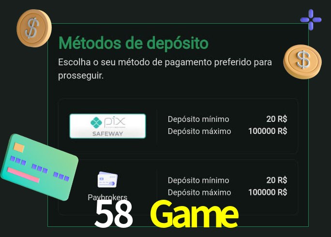 O cassino 58 Game oferece uma grande variedade de métodos de pagamento